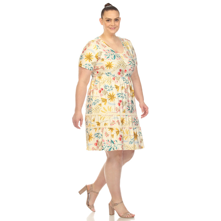 Plus Size Floral Short Sleeve Knee Length Dress