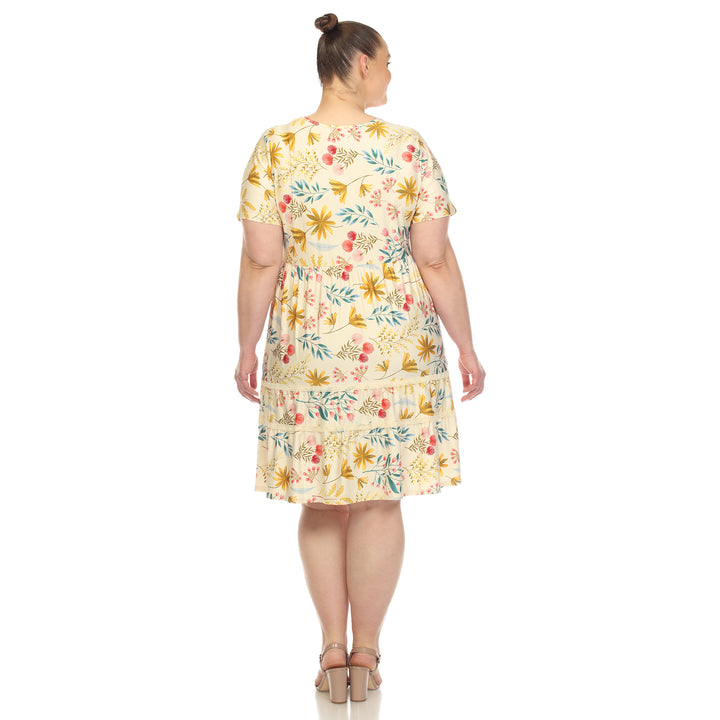 Plus Size Floral Short Sleeve Knee Length Dress