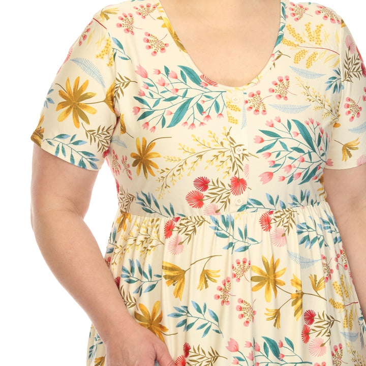 Plus Size Floral Short Sleeve Knee Length Dress