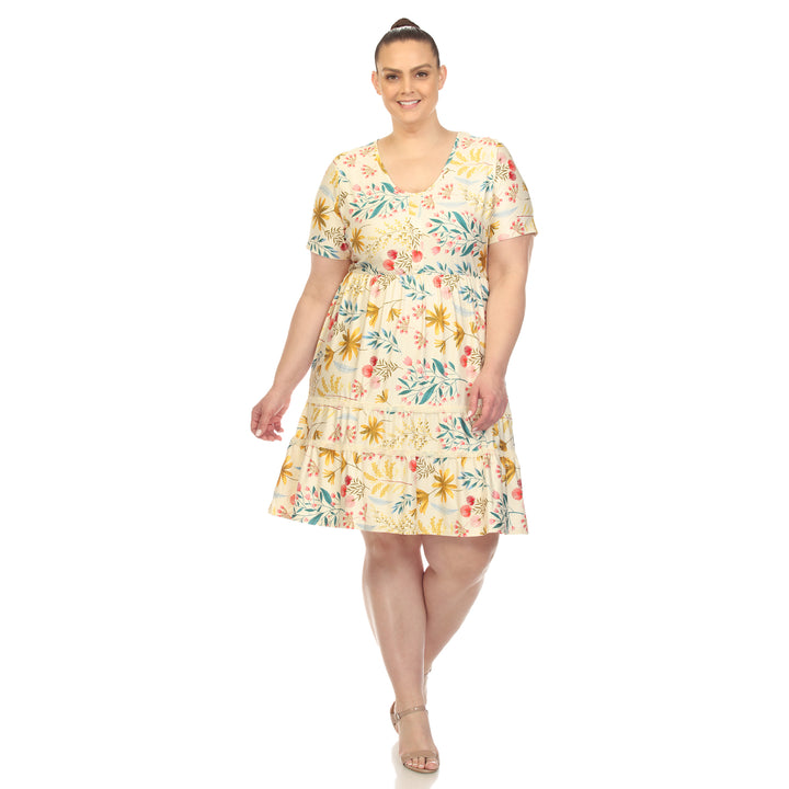 Plus Size Floral Short Sleeve Knee Length Dress