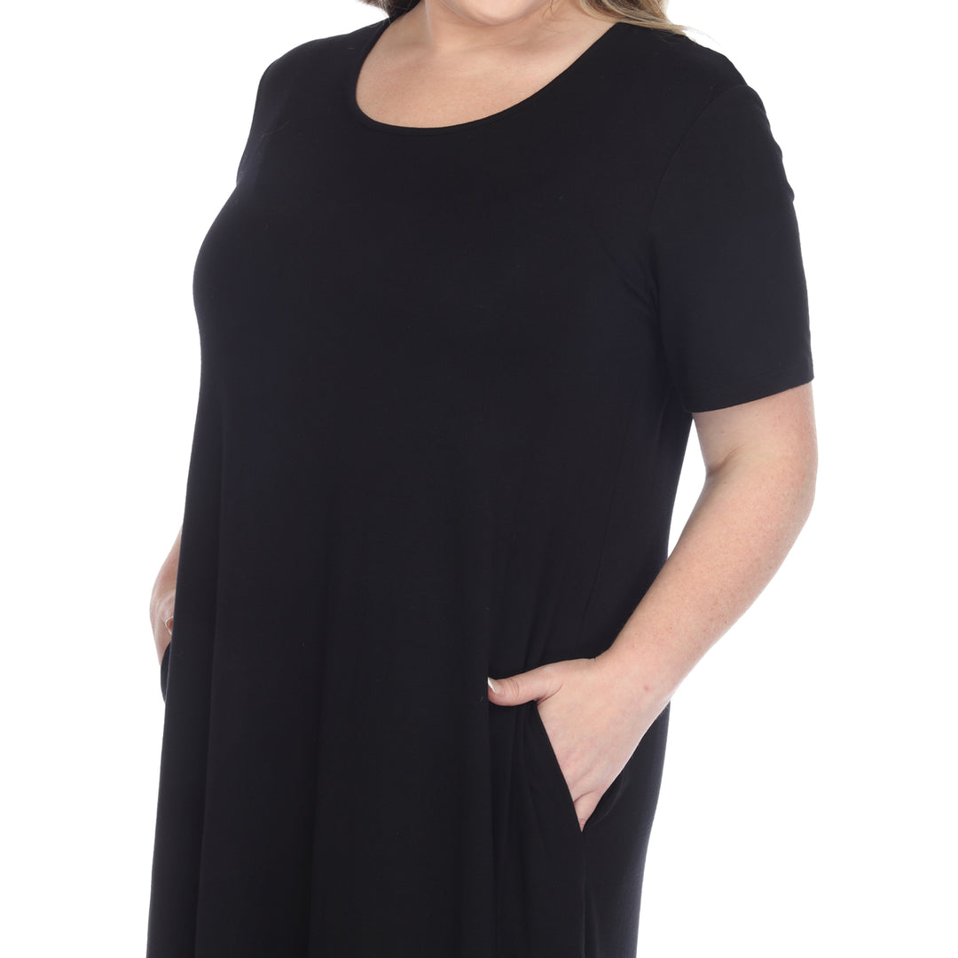 Women's Plus Size Short Sleeve Pocket Swing Midi Dress