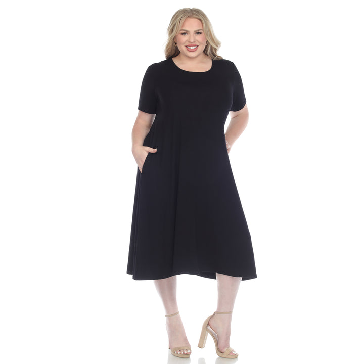 Women's Plus Size Short Sleeve Pocket Swing Midi Dress