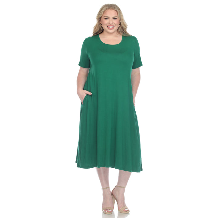 Women's Plus Size Short Sleeve Pocket Swing Midi Dress