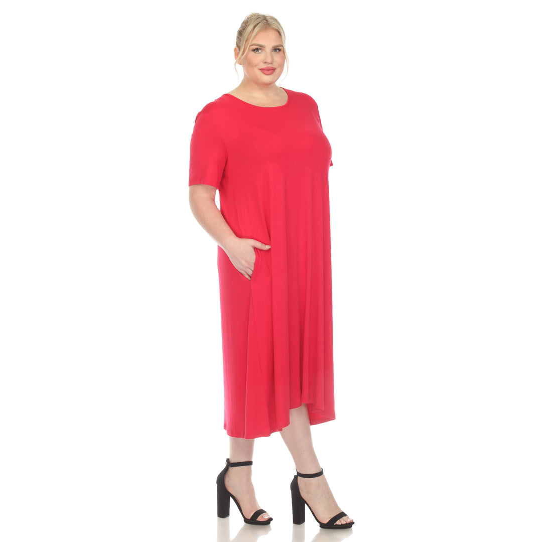Women's Plus Size Short Sleeve Pocket Swing Midi Dress