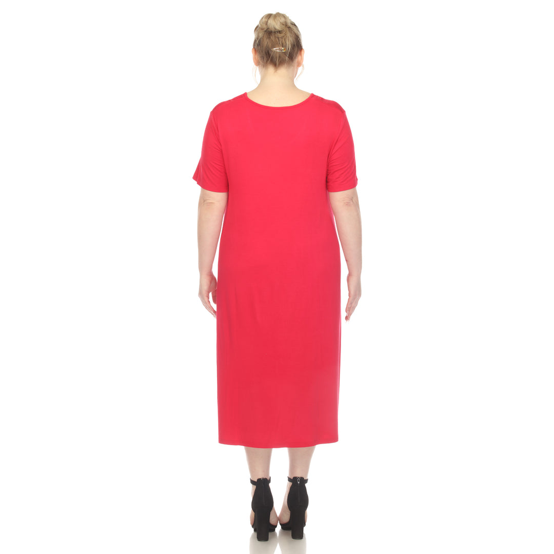 Women's Plus Size Short Sleeve Pocket Swing Midi Dress