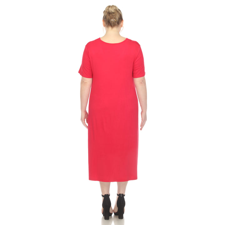 Women's Plus Size Short Sleeve Pocket Swing Midi Dress
