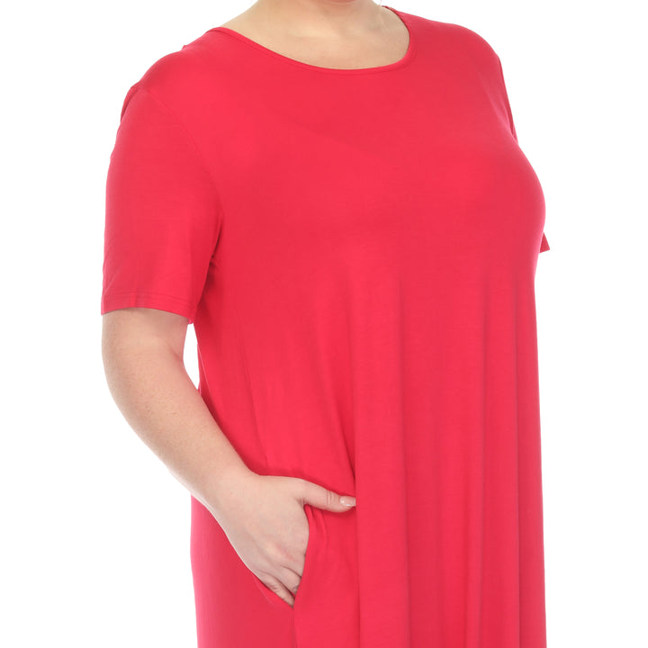 Women's Plus Size Short Sleeve Pocket Swing Midi Dress