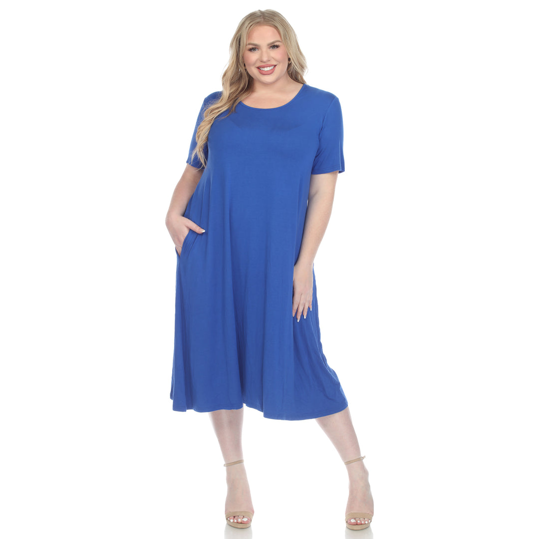 Women's Plus Size Short Sleeve Pocket Swing Midi Dress