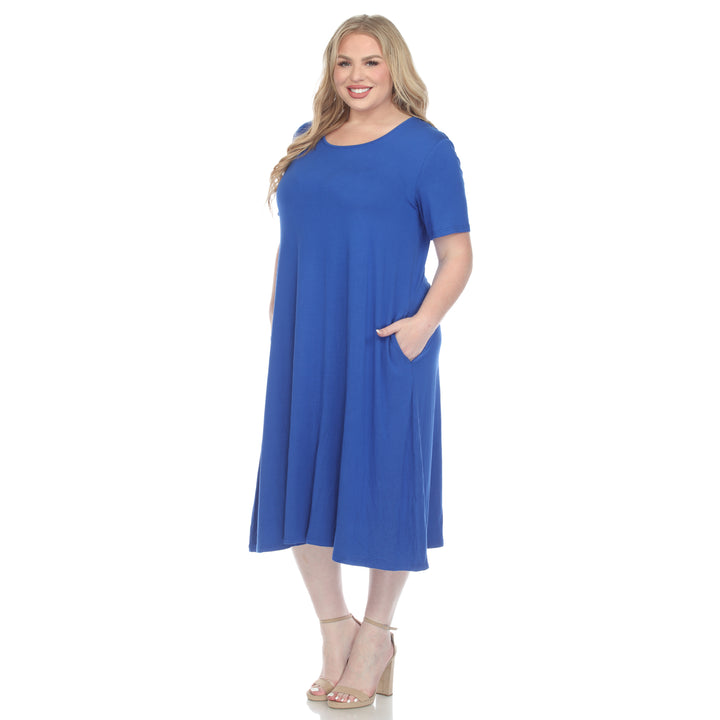 Women's Plus Size Short Sleeve Pocket Swing Midi Dress