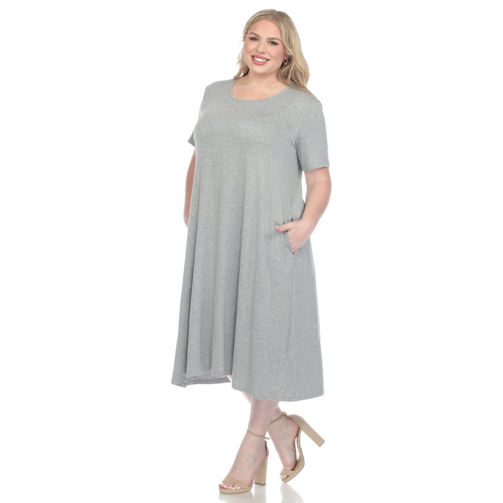 Women's Plus Size Short Sleeve Pocket Swing Midi Dress