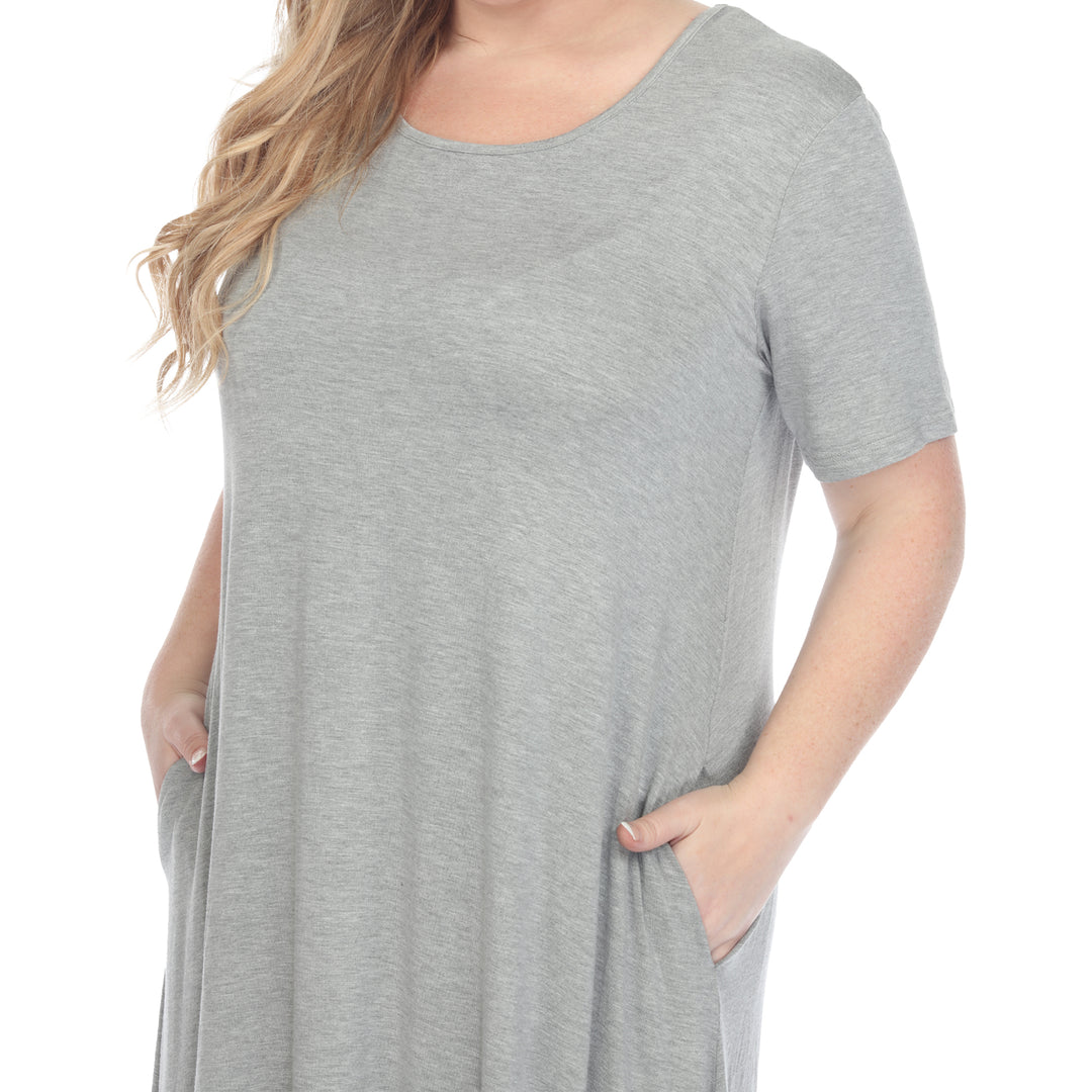 Women's Plus Size Short Sleeve Pocket Swing Midi Dress
