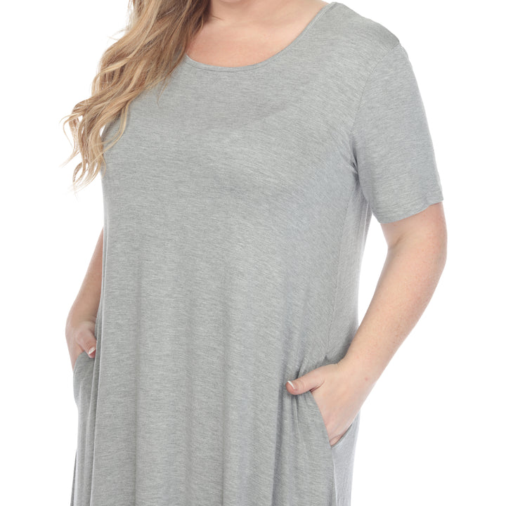 Women's Plus Size Short Sleeve Pocket Swing Midi Dress