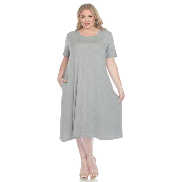 Women's Plus Size Short Sleeve Pocket Swing Midi Dress