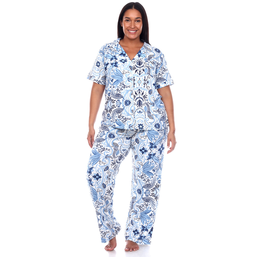 Women's Plus Size Short Sleeve & Pants Tropical Pajama Set