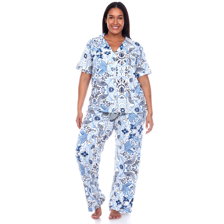 Women's Plus Size Short Sleeve & Pants Tropical Pajama Set