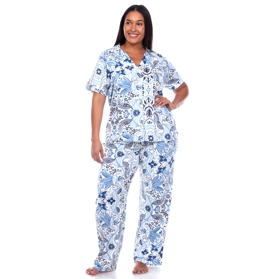 Women's Plus Size Short Sleeve & Pants Tropical Pajama Set