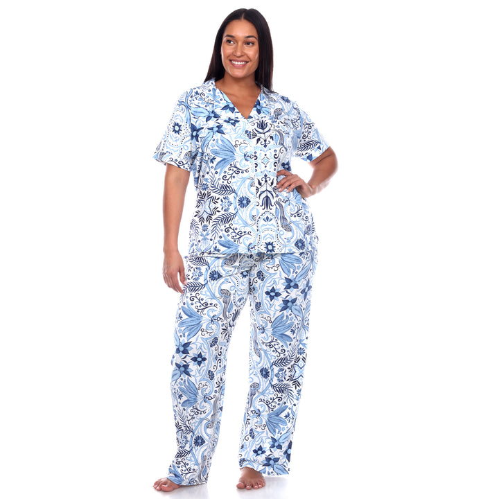 Women's Plus Size Short Sleeve & Pants Tropical Pajama Set
