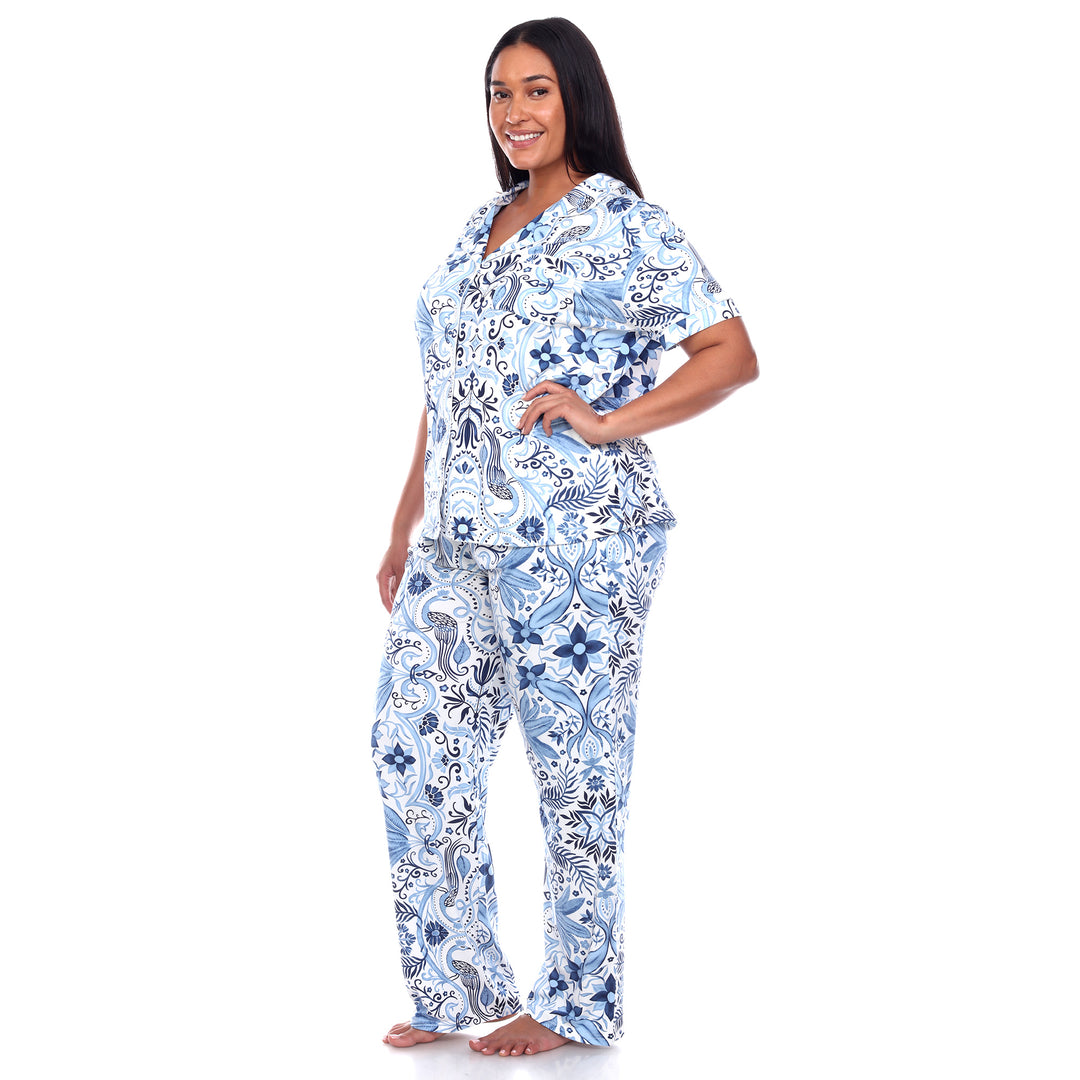 Women's Plus Size Short Sleeve & Pants Tropical Pajama Set