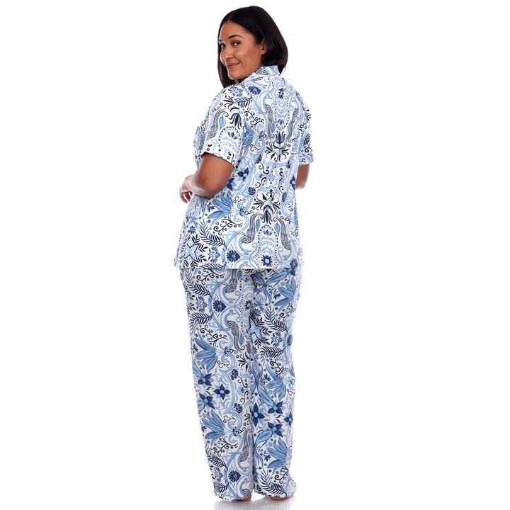 Women's Plus Size Short Sleeve & Pants Tropical Pajama Set