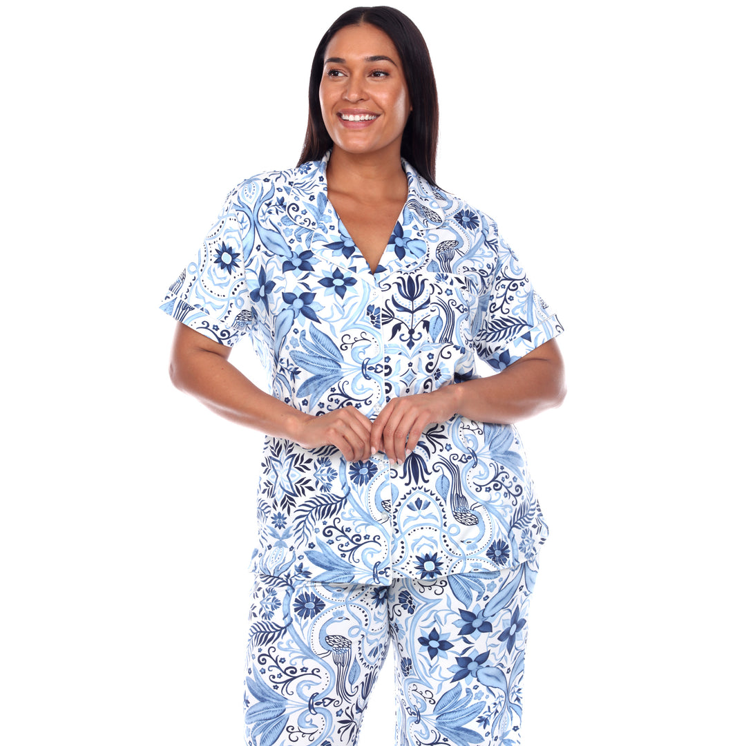 Women's Plus Size Short Sleeve & Pants Tropical Pajama Set