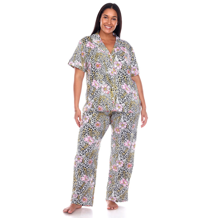 Women's Plus Size Short Sleeve & Pants Tropical Pajama Set