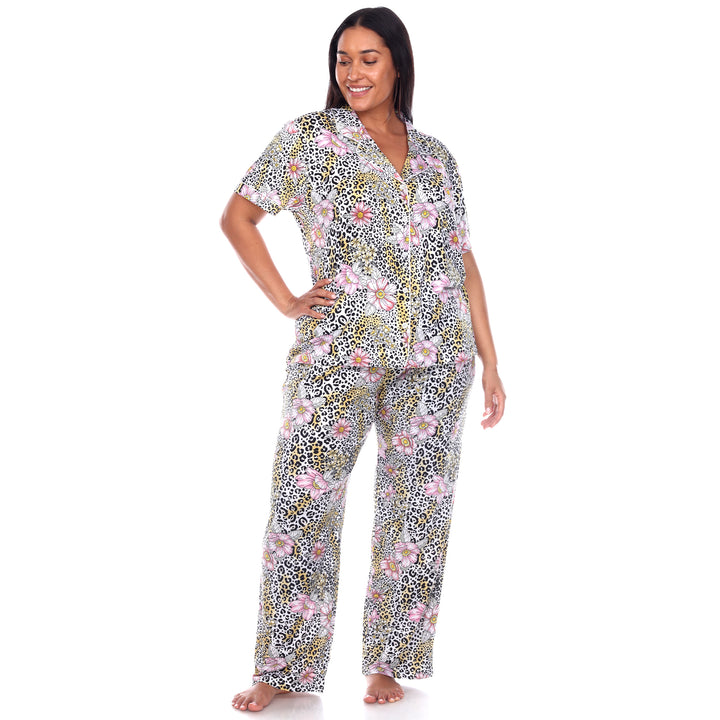 Women's Plus Size Short Sleeve & Pants Tropical Pajama Set