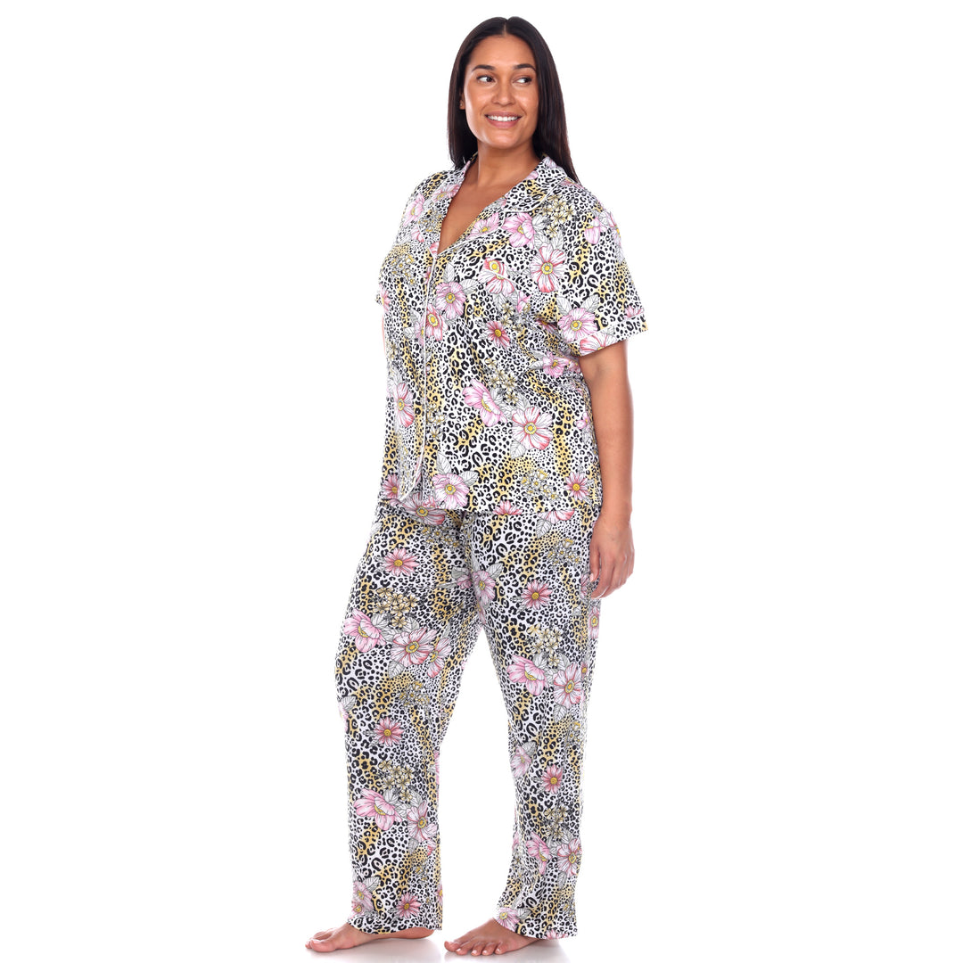 Women's Plus Size Short Sleeve & Pants Tropical Pajama Set