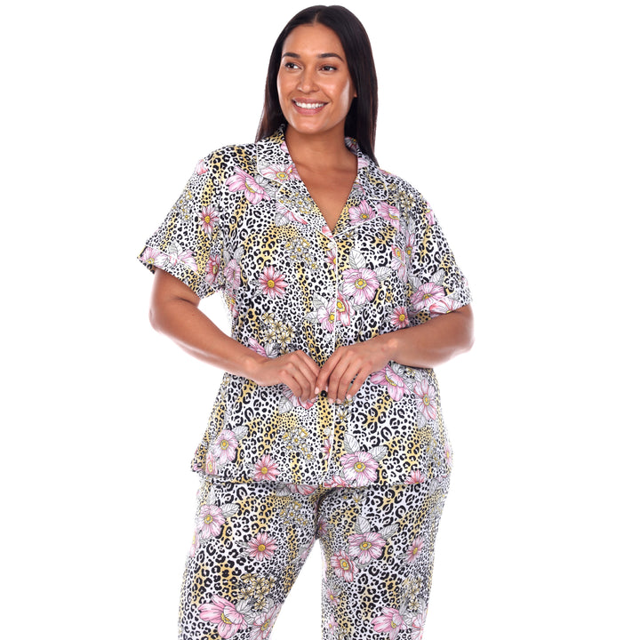 Women's Plus Size Short Sleeve & Pants Tropical Pajama Set