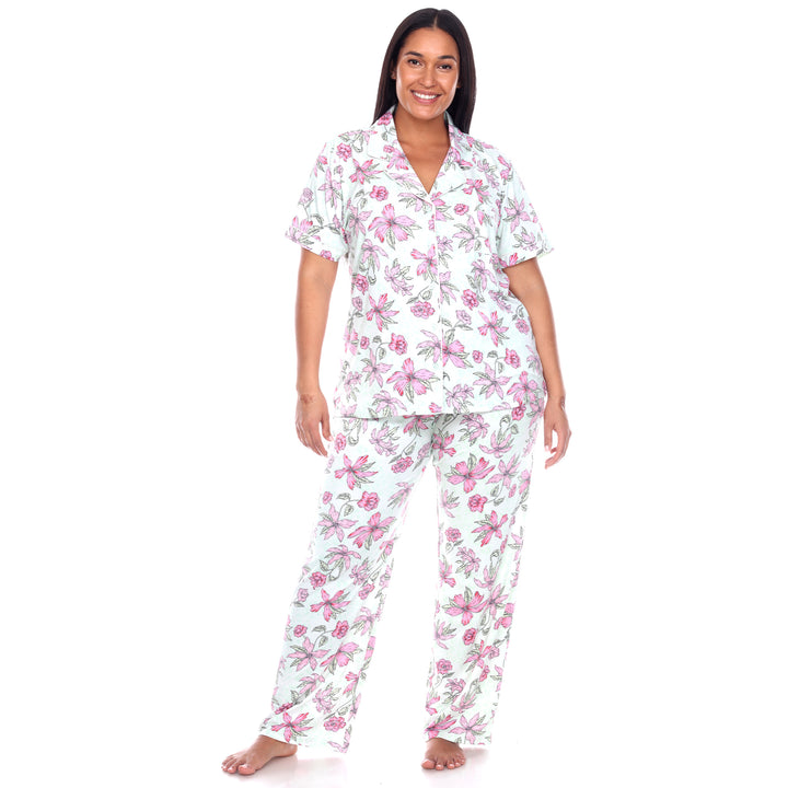 Women's Plus Size Short Sleeve & Pants Tropical Pajama Set