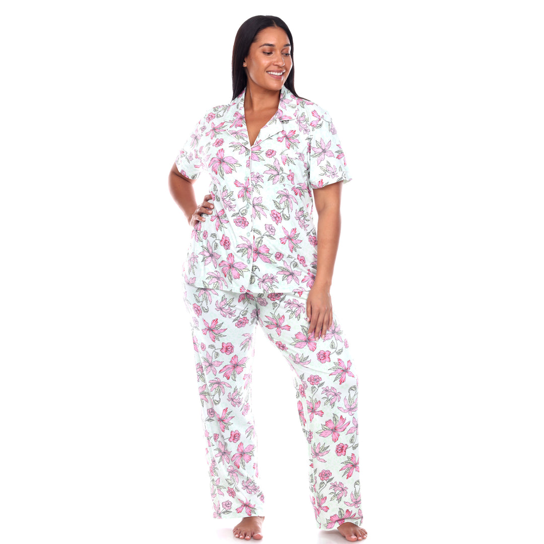 Women's Plus Size Short Sleeve & Pants Tropical Pajama Set