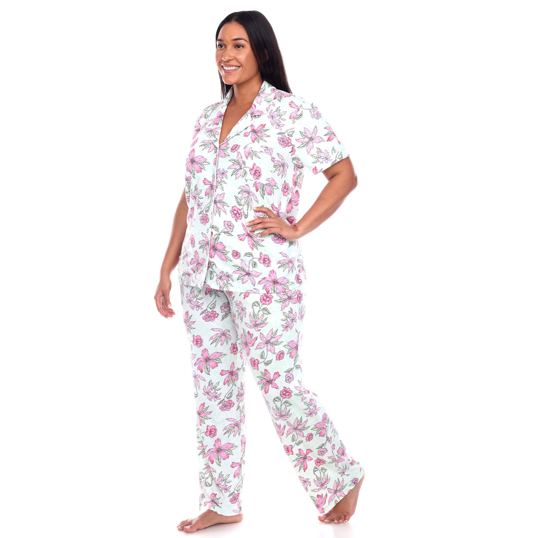 Women's Plus Size Short Sleeve & Pants Tropical Pajama Set
