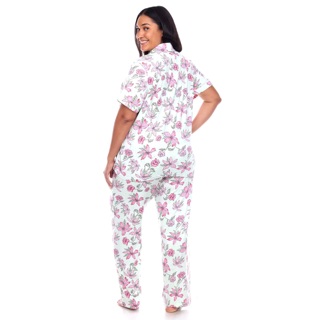 Women's Plus Size Short Sleeve & Pants Tropical Pajama Set