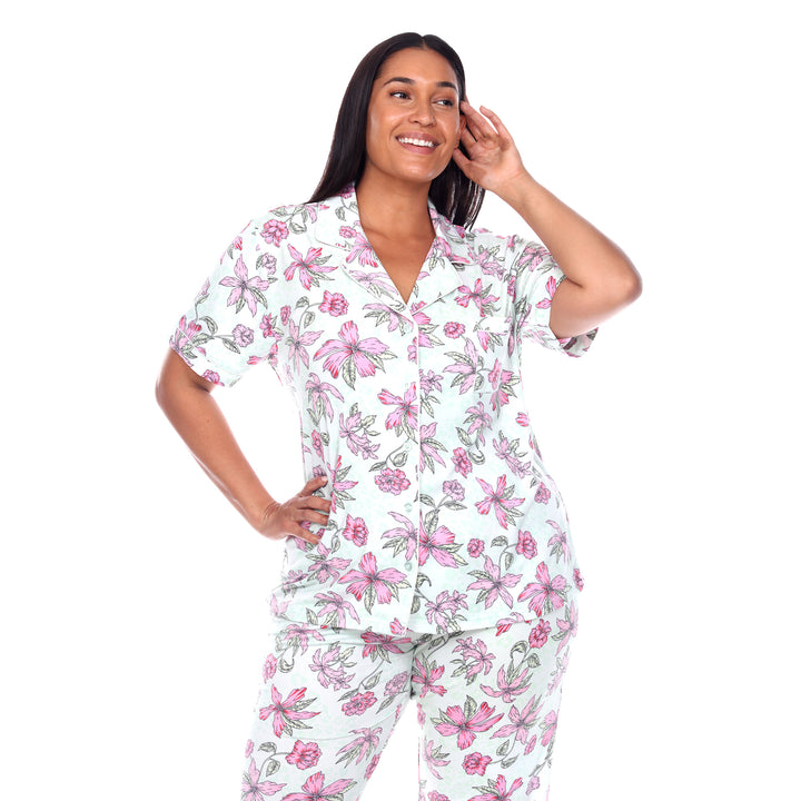 Women's Plus Size Short Sleeve & Pants Tropical Pajama Set