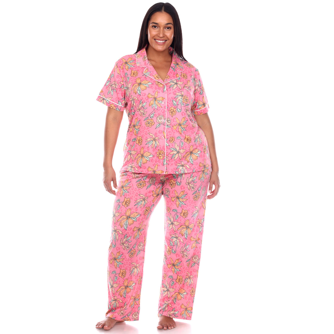 Women's Plus Size Short Sleeve & Pants Tropical Pajama Set
