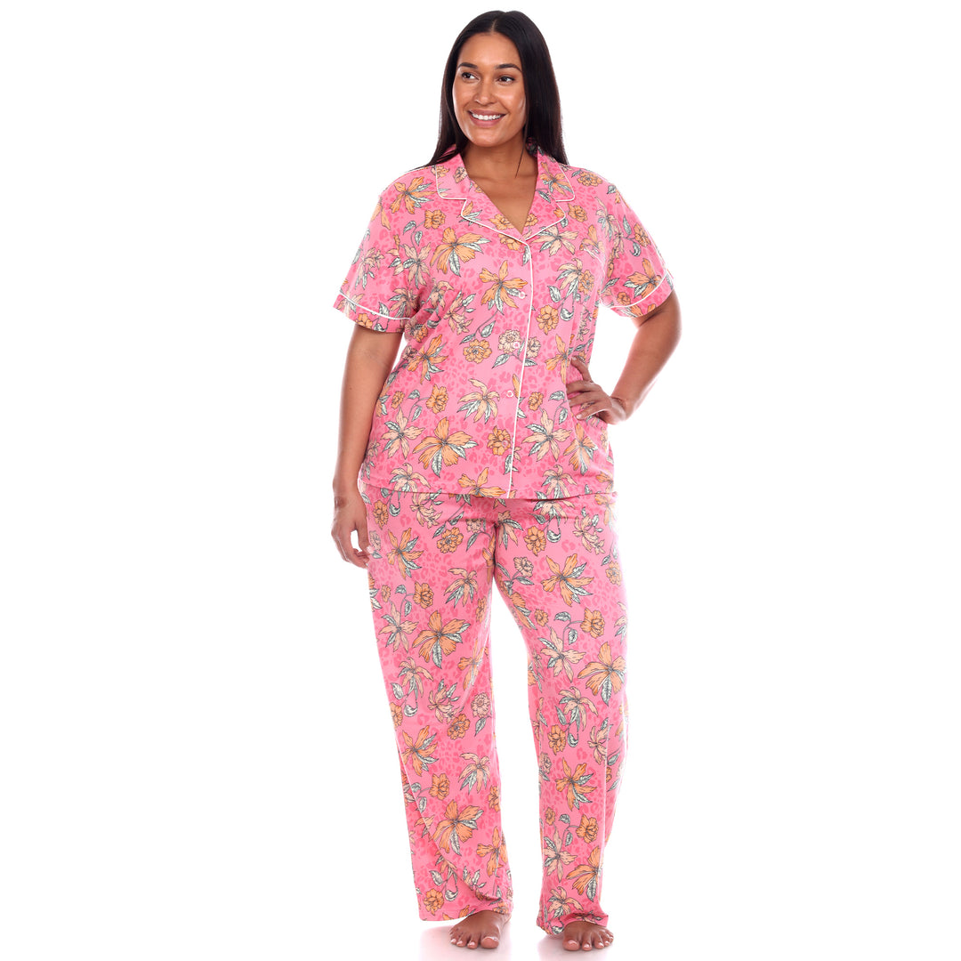 Women's Plus Size Short Sleeve & Pants Tropical Pajama Set