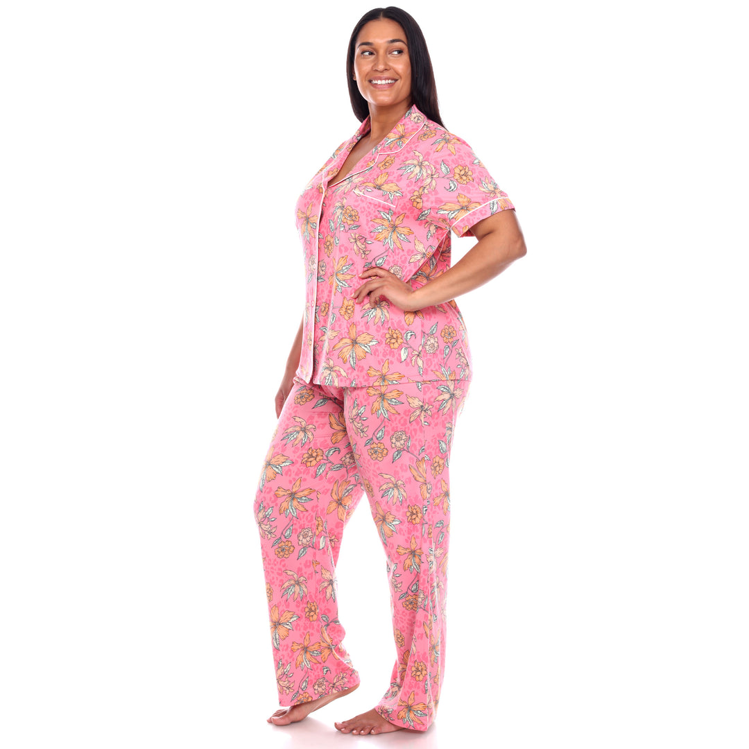 Women's Plus Size Short Sleeve & Pants Tropical Pajama Set