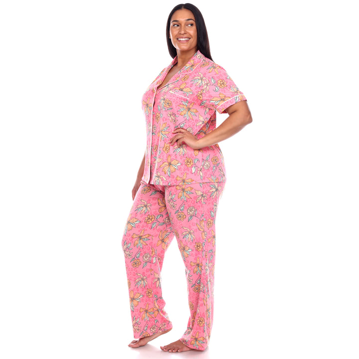 Women's Plus Size Short Sleeve & Pants Tropical Pajama Set