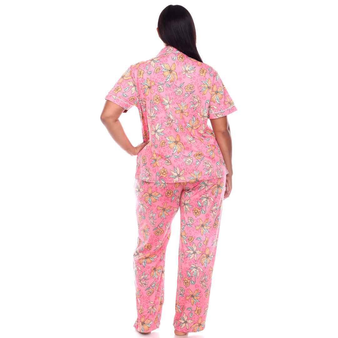 Women's Plus Size Short Sleeve & Pants Tropical Pajama Set