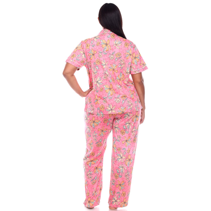 Women's Plus Size Short Sleeve & Pants Tropical Pajama Set