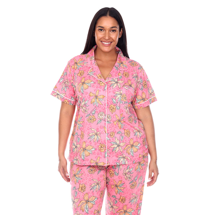 Women's Plus Size Short Sleeve & Pants Tropical Pajama Set