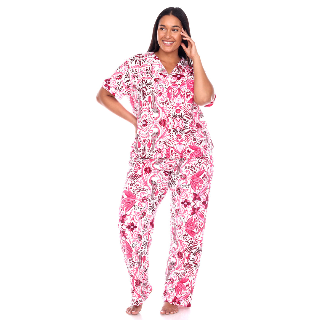 Women's Plus Size Short Sleeve & Pants Tropical Pajama Set