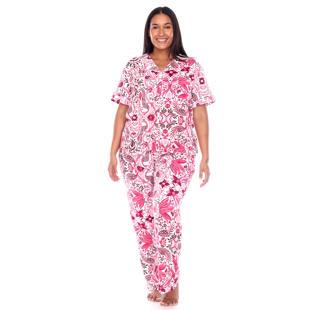 Women's Plus Size Short Sleeve & Pants Tropical Pajama Set