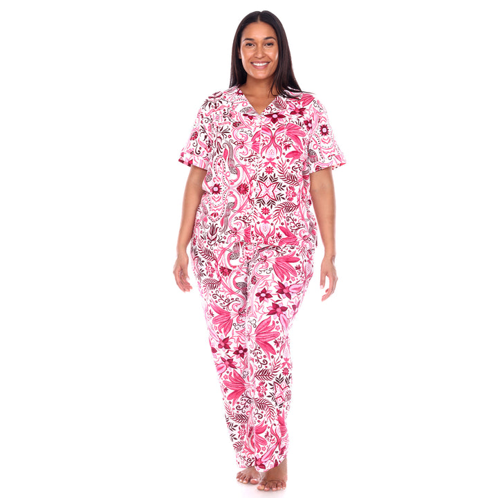 Women's Plus Size Short Sleeve & Pants Tropical Pajama Set