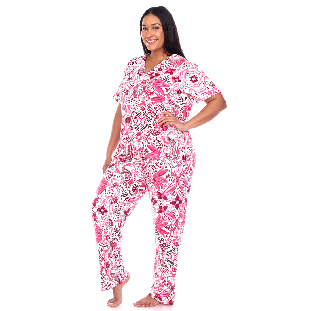 Women's Plus Size Short Sleeve & Pants Tropical Pajama Set
