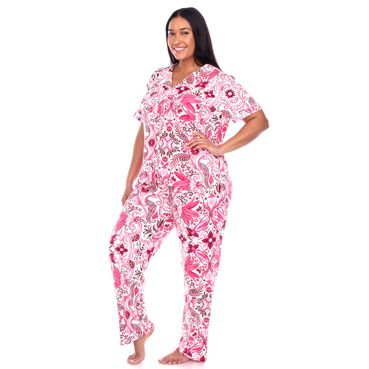 Women's Plus Size Short Sleeve & Pants Tropical Pajama Set
