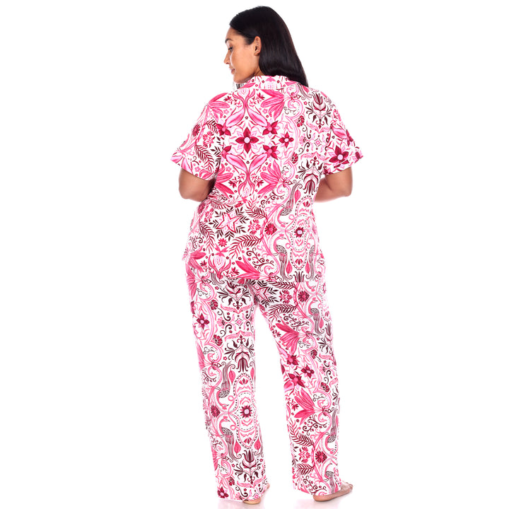 Women's Plus Size Short Sleeve & Pants Tropical Pajama Set