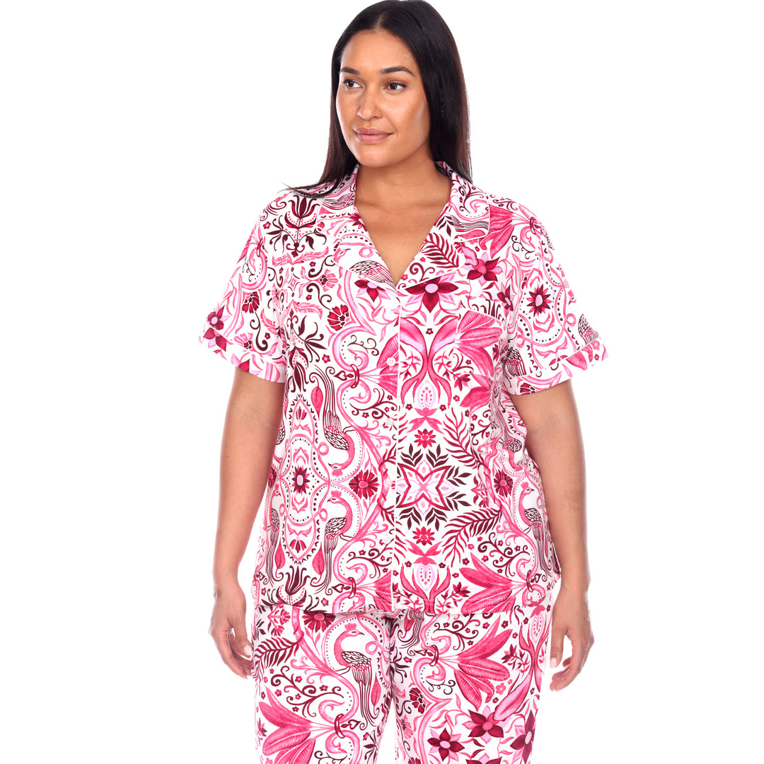Women's Plus Size Short Sleeve & Pants Tropical Pajama Set