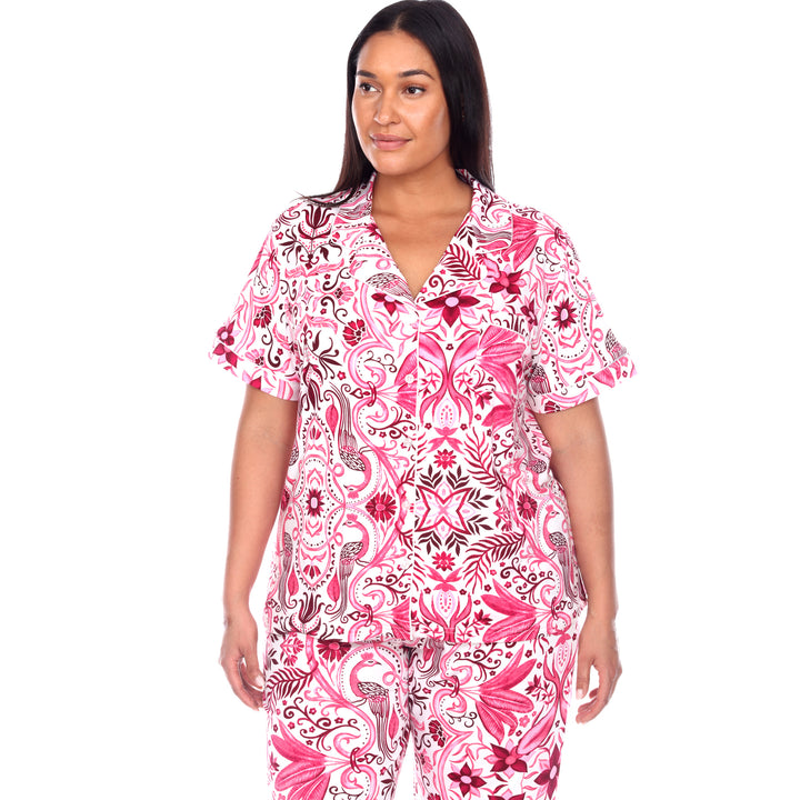 Women's Plus Size Short Sleeve & Pants Tropical Pajama Set