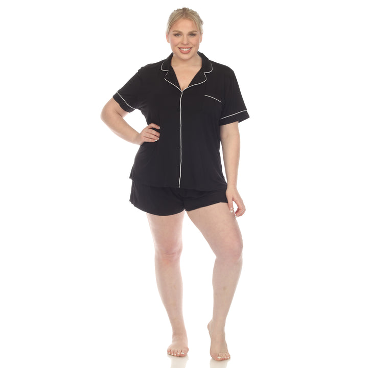 Women's Plus Size Short Sleeve Solid Pajama Set
