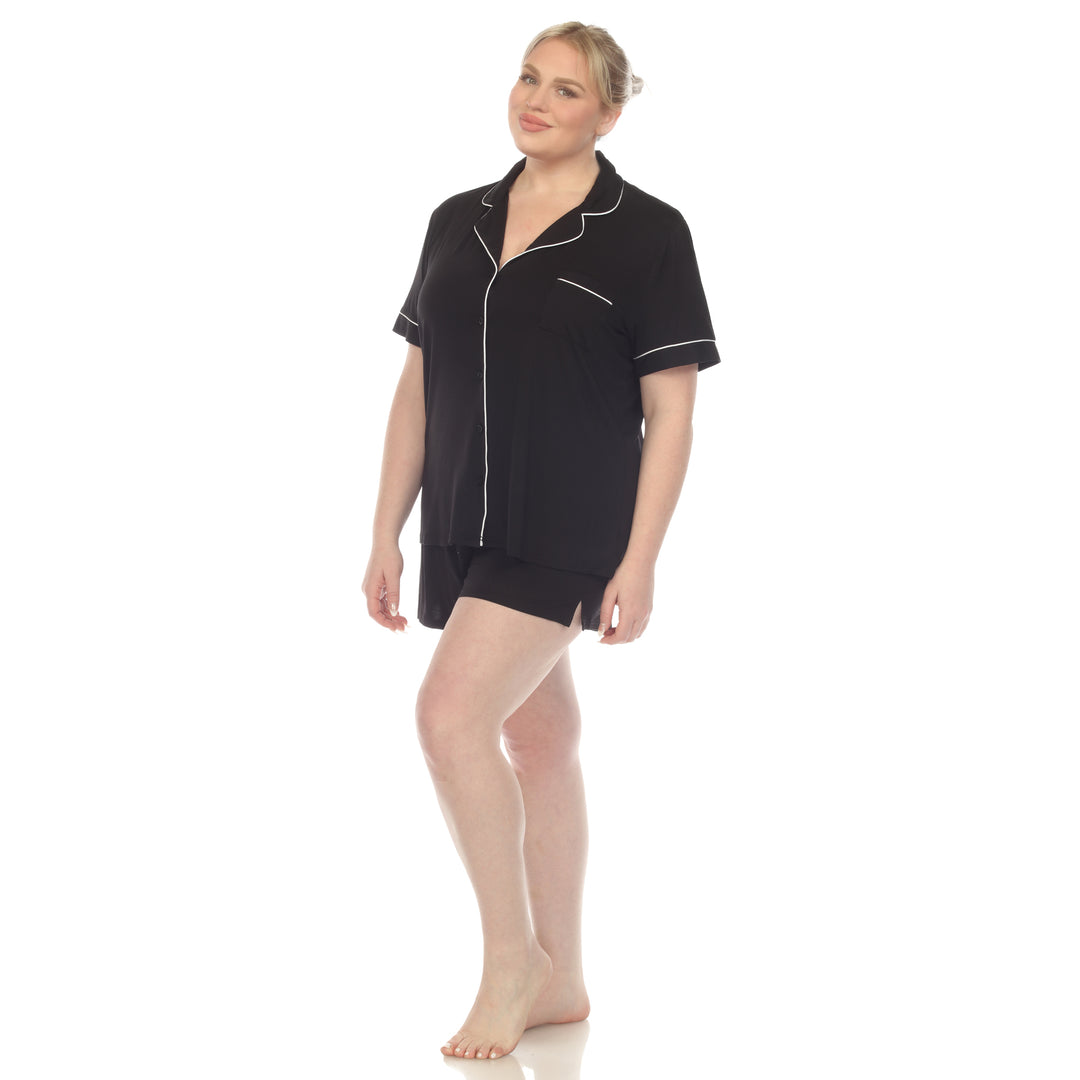 Women's Plus Size Short Sleeve Solid Pajama Set
